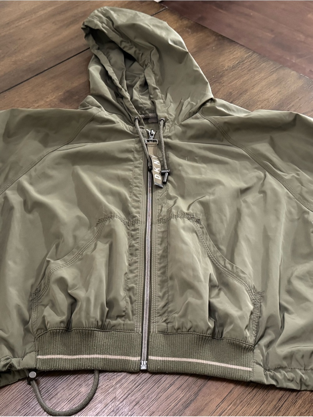 DKNY Olive Green Hooded Windbreaker Jacket